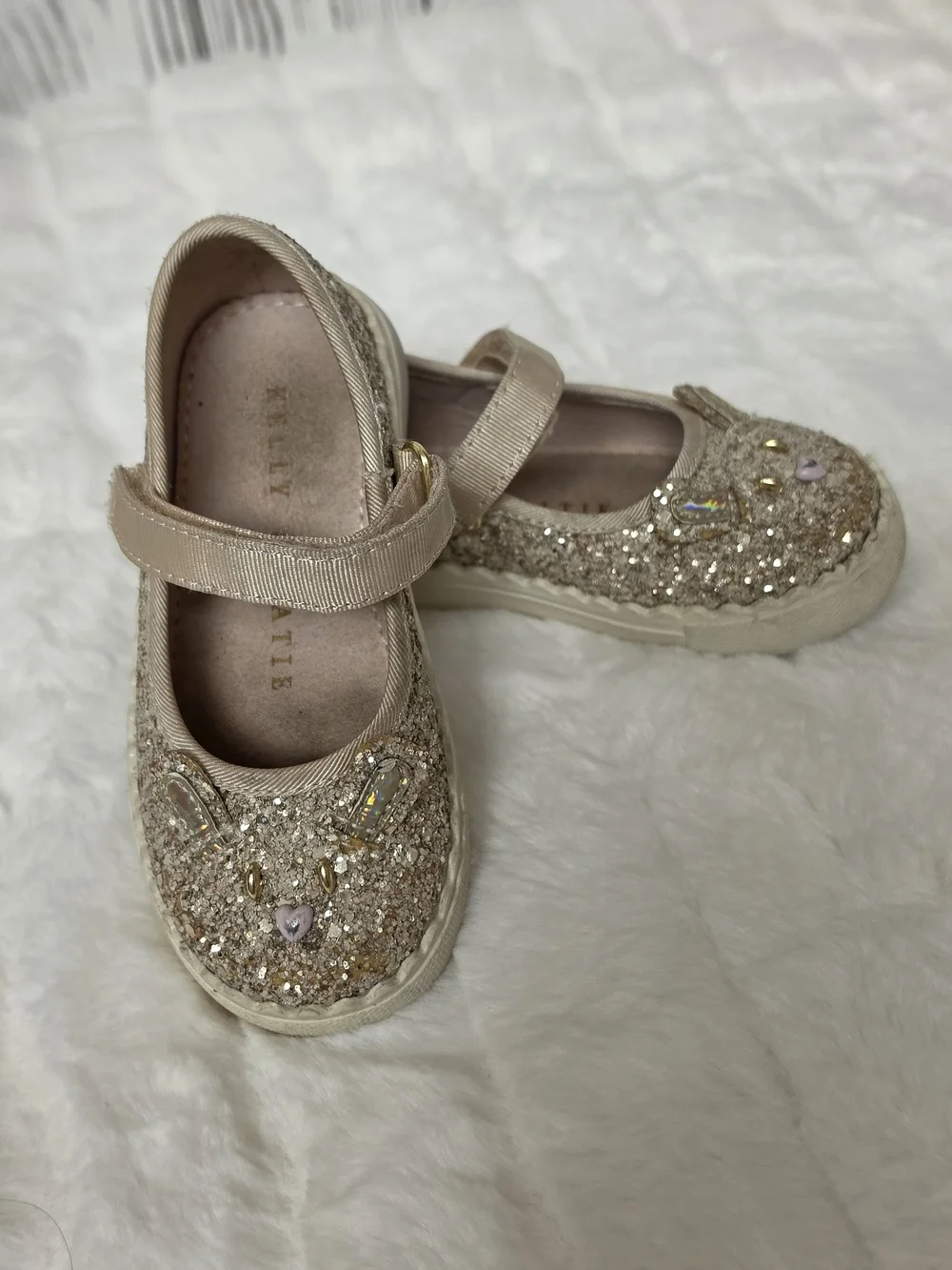 Kelly & Katie Girls Glitter Bunny Mary Janes - Gold Metallic
